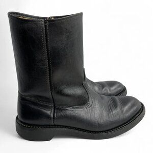 Vintage Kinney Leather Roper Black Biker Cowboy Western Work Boots Men's 9 EE